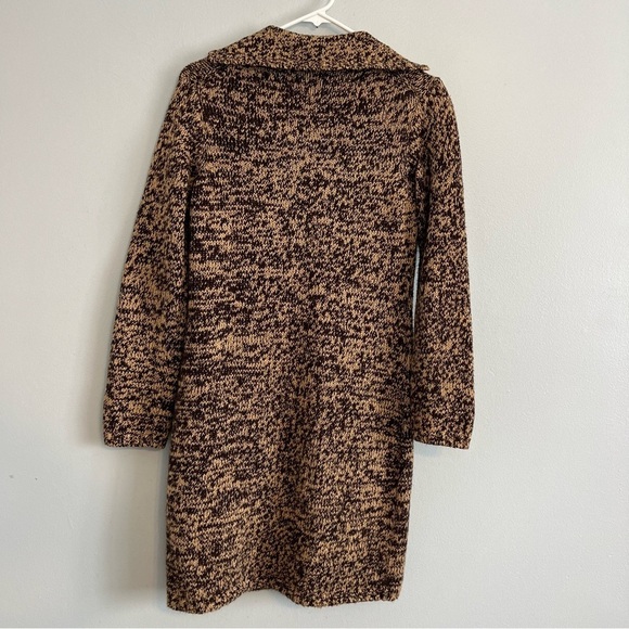 J Crew Brown Black Mix Cardigan Longline Sailor Collar Sz M Thick Warm Basic - Picture 9 of 9